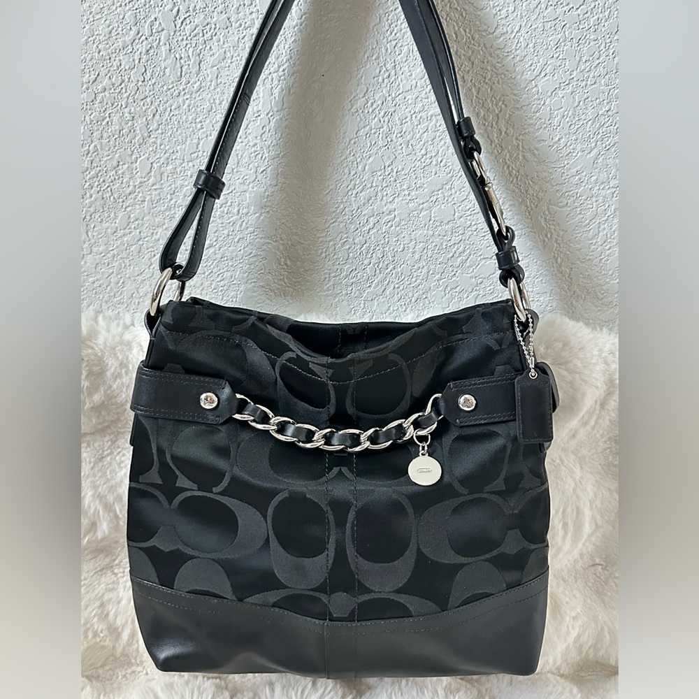 Coach Black Shoulder Bag with Silver Chain